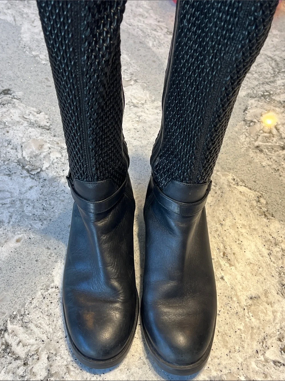Blondo Black Textured Tall Leather Winter Rain Boots